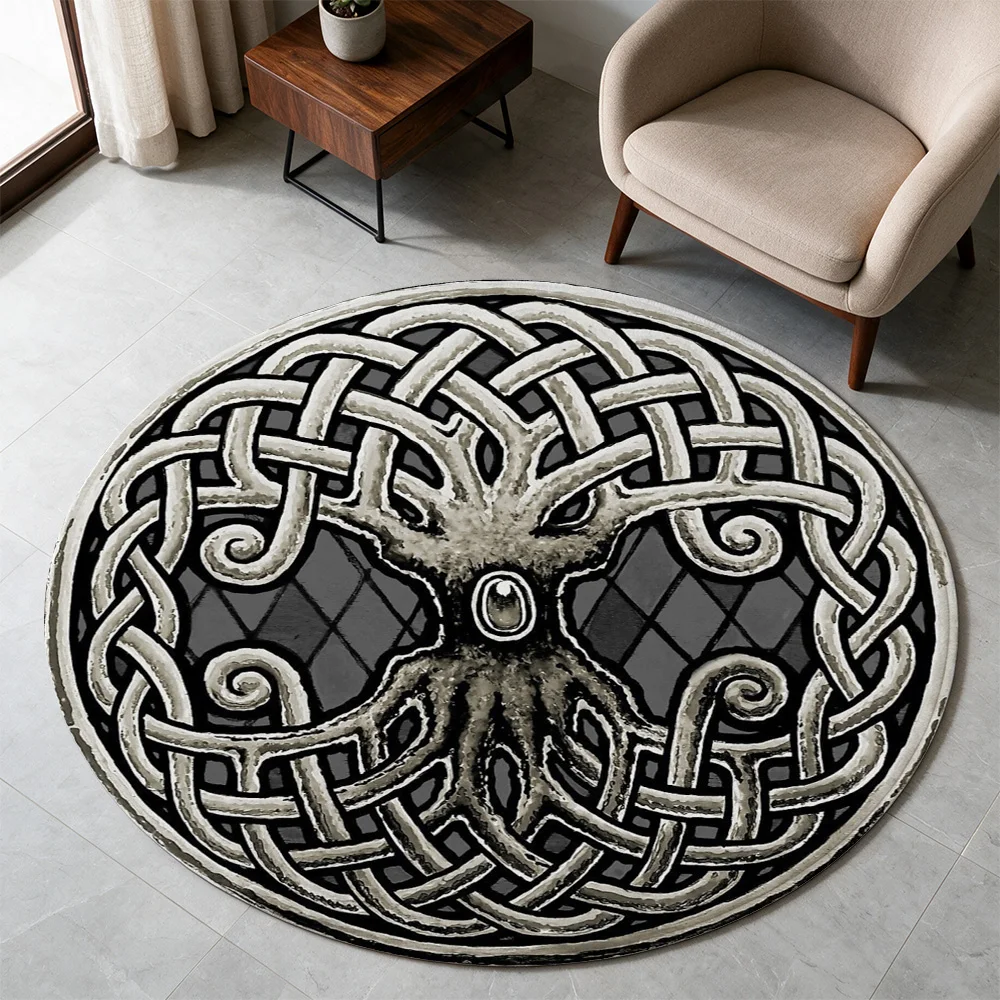 Large Round Celtic Knotwork Tree of Life Area Rug Bohemian Farmhouse Style Floor Mat for Living Room Decor