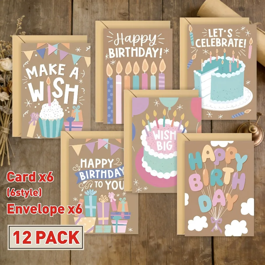 12 cartes de vœux d'anniversaire amusantes avec enveloppes, cartes de remerciement sincères pour les anniversaires, la fête des mères, la fête des enseignants