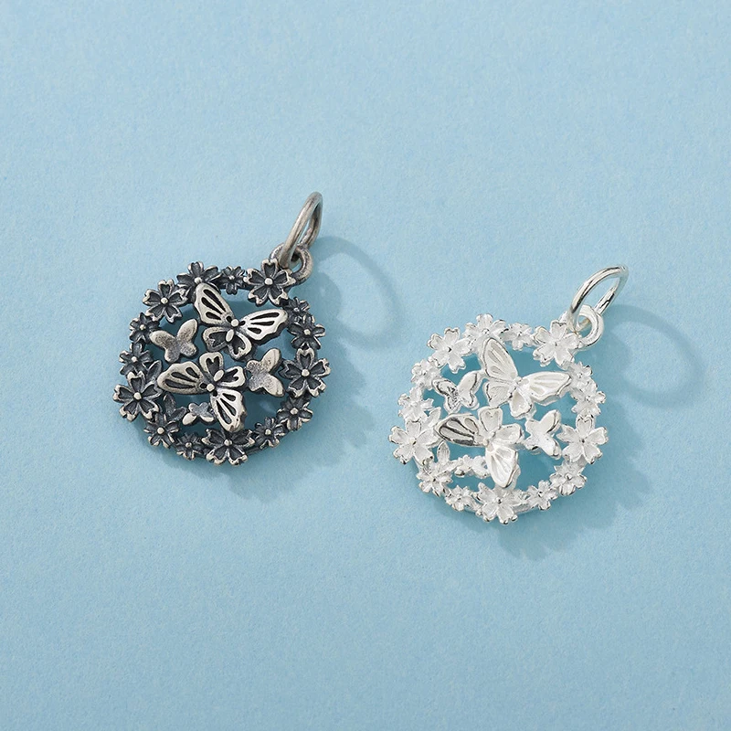 سحر 925 الفضة الرجعية الجوف التدريجي فراشة دائرة قلادة قلادة اليدوية DIY اكسسوارات سحر لسوار بلاتا 925 #6