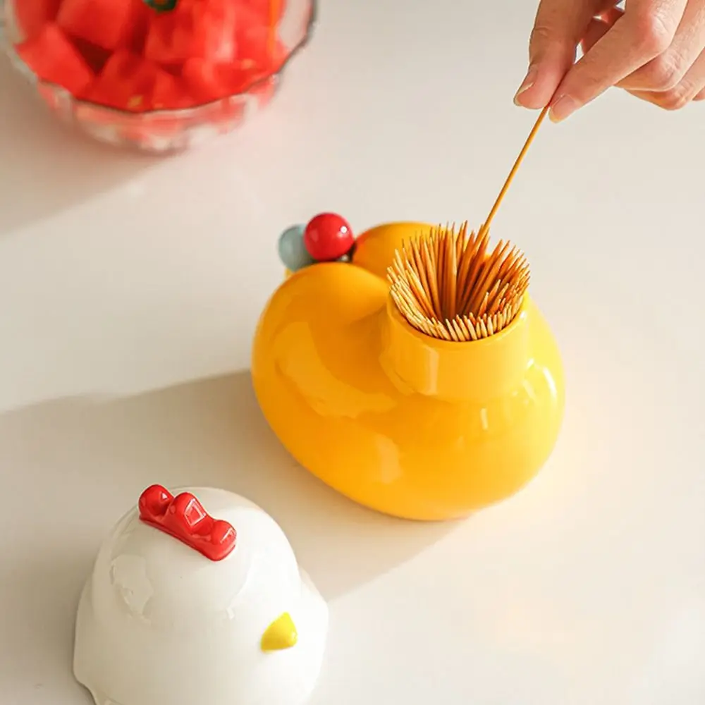 

Creative Chicken Toothpick Box Anti-scald Decorative Dessert Salad Fork Rustproof Reusable Cute Toothpick with Holder