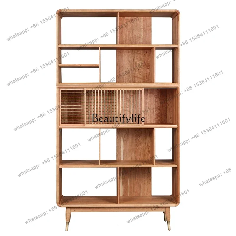 Factory DirectNordic Solid Wood Cherrywood Combination Black Walnut Storage Rack Simple Copper Leg Bookcase Customization