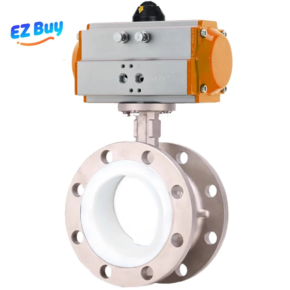 SONGO DN80 3 Inch Acid and Base Resnt Ful PTFE Lining Stainless Steel Flange butte Valve with Pneumatic Actuator
