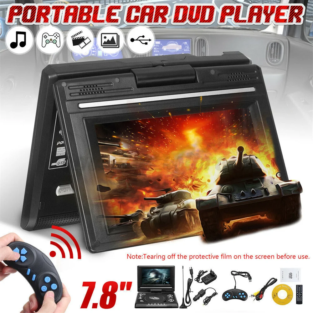 7.8 Inch 16:9 Widescreen 270° Rotatable LCD Screen Home Car TV DVD Player Portable VCD MP3 Viewer with Game Function