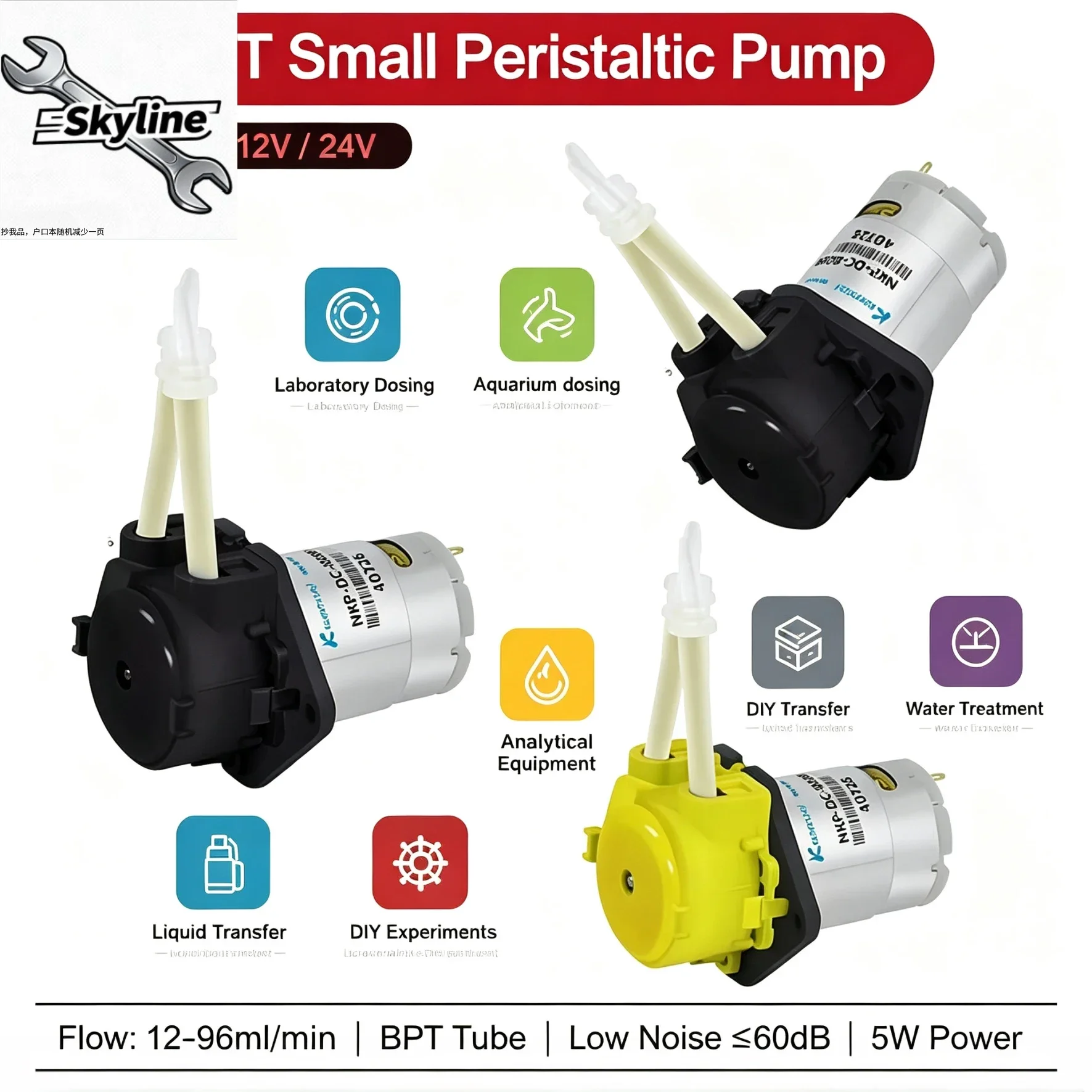 L Board Peristaltic Pump for Aquarium & Lab Analysis Heat-Resistant Weak Acid/Alkali Compatible Dosing Pump DC 6V 12V 24V