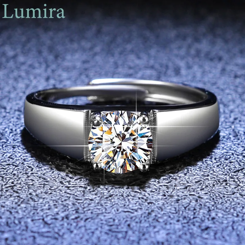 Lumira Minimalist and Elegant Platinum PT950  Men's Ring Classic 1ct/2ct Moissanite Wedding Band Handcrafted Jewelry Gifts