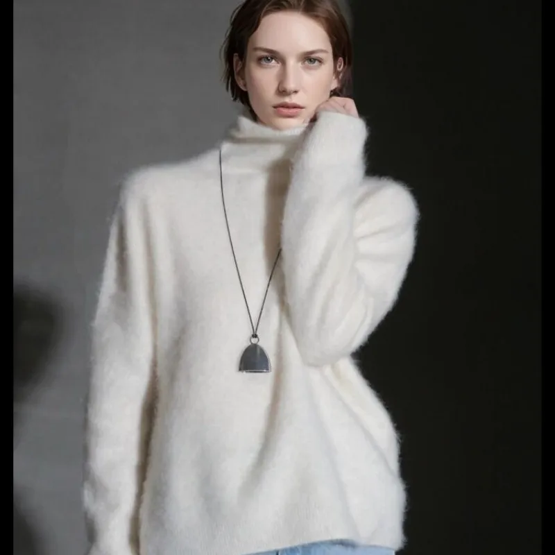 2025 New Women's Sweater 100% Mink Cashmere Pullover Long Sleeved Knitted Sweater Autumn Winter Bright Color High-End Loose Tops