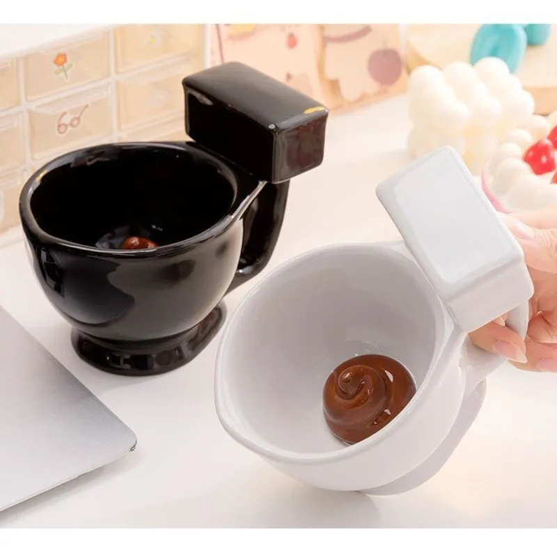 250ml Toilet Shape Mug Cup Coffee Ceramic Mug With Lid With Handle Water Cup Coffee Tea Milk Ice Cream Cup Creative Spoof Gift