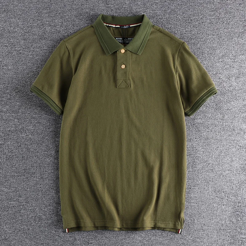 Polo de lapela de algodão masculino, solto, cor sólida, simples, casual, fenda, manga curta, retro, verão