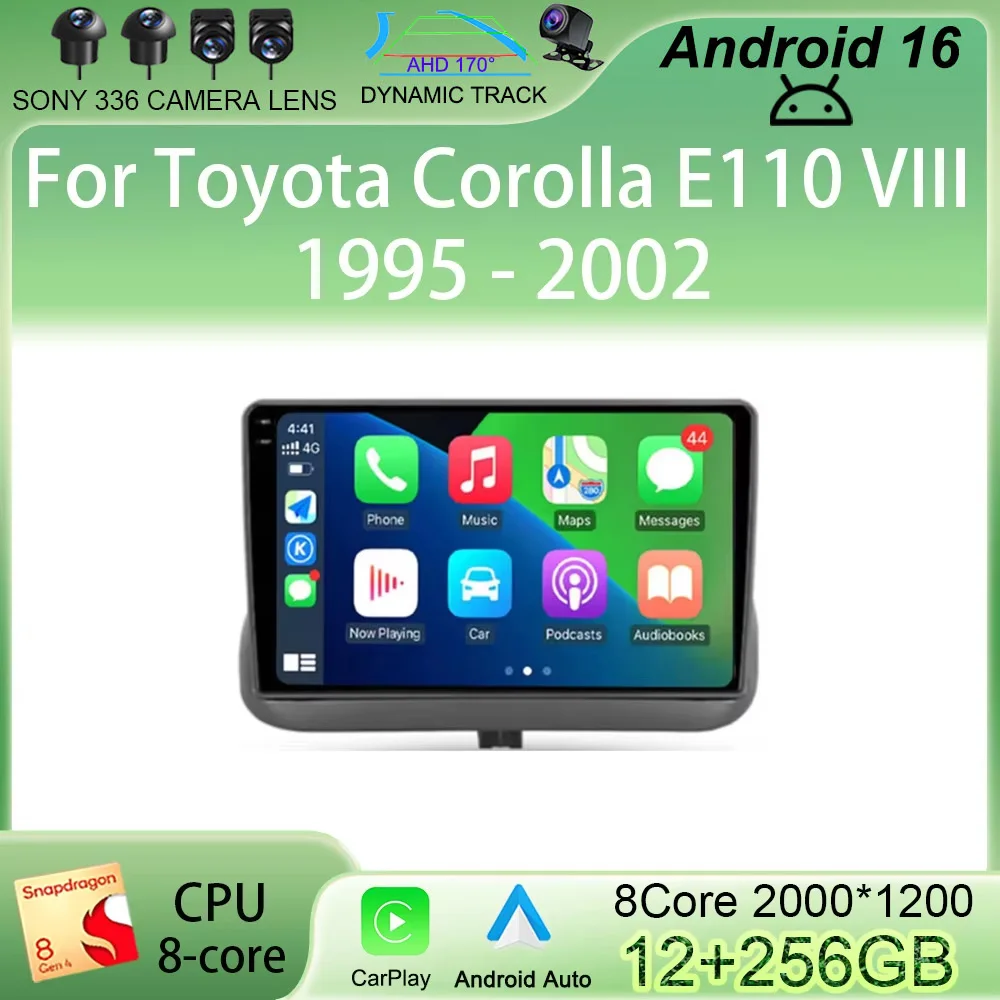 

Автомагнитола Android 16 Carplay для Toyota Corolla E110 VIII 1995-2002 с 4G+WIFI, GPS-навигацией, мультимедиа и видеоплеером (без DVD)