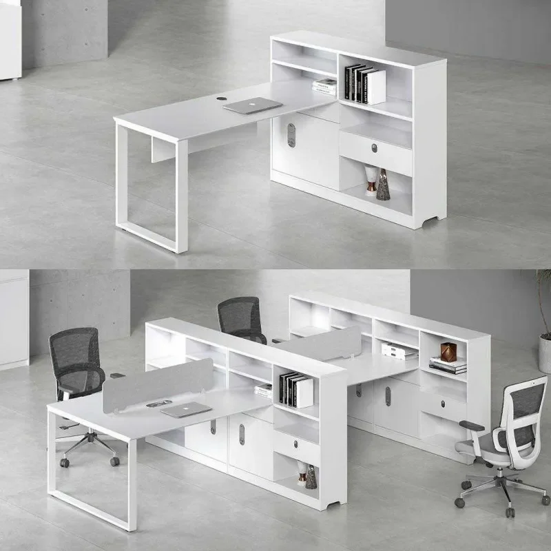 4 Person Office Desk Workstation with Privacy Screens  Staff Finance Supervisor Desk Cluster Computer Table for Home Office