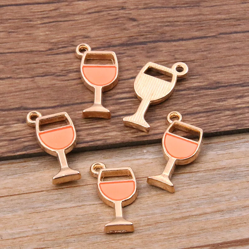 20pcs 9*18mm 4 Color Alloy Metal Drop Oil Wine Glass Charms Drinks Pendant For DIY Bracelet Necklace Jewelry Making