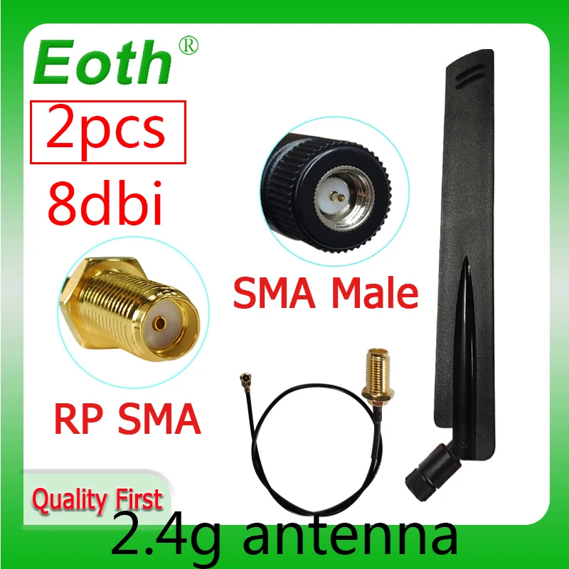 

EOTH 2 шт. 2,4g антенна 8dbi sma, мужской wlan Wi-Fi 2,4 ГГц антенна IPX ipex 1 SMA, гнездовой Удлинительный кабель, антенна для модуля iot