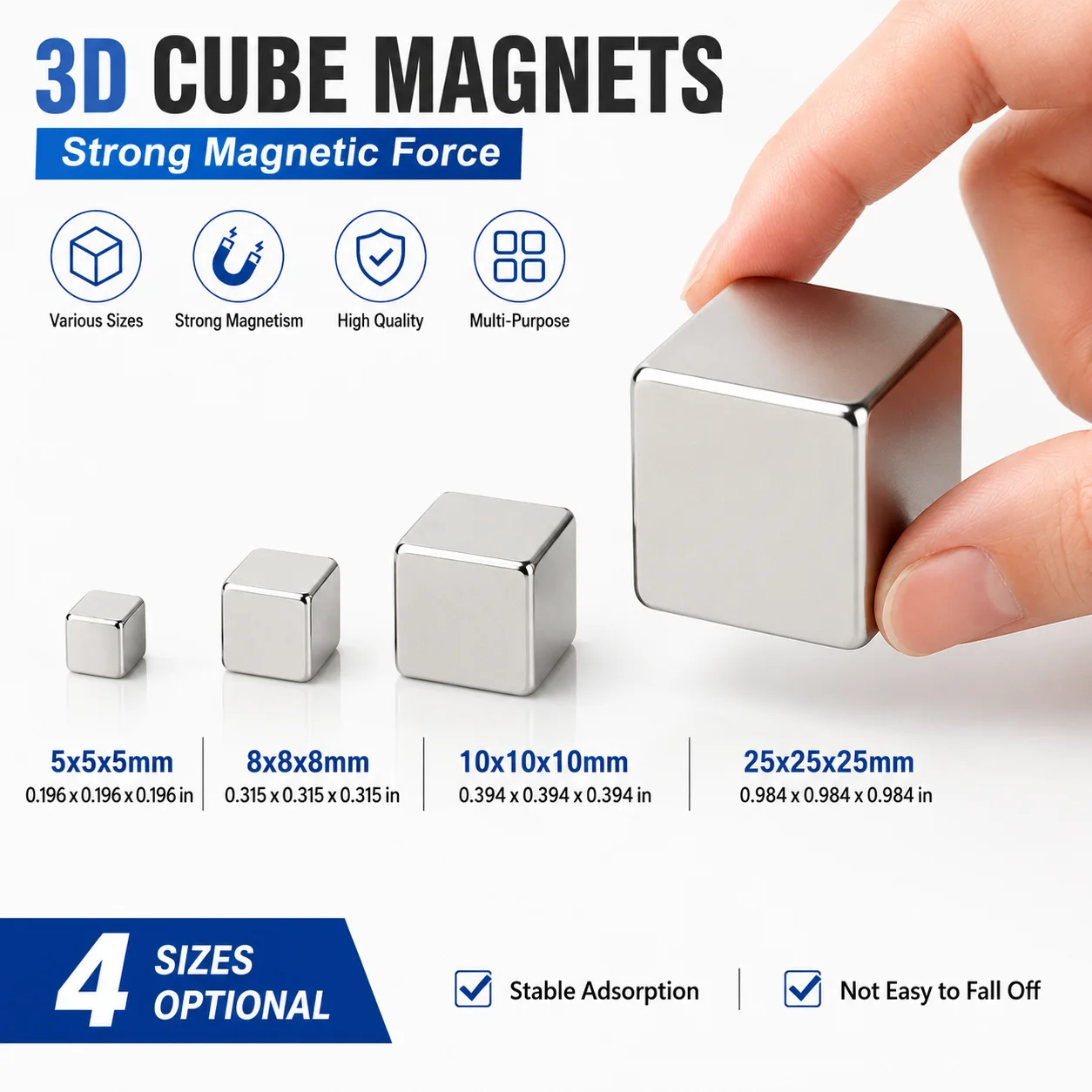 Aimants cubiques 5x5x5mm, 8x8x8mm, 10x10x10mm, 25x25x25mm, aimants carrés pour la maison, le bureau, l'atelier et les projets de modélisme