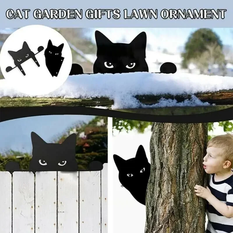 1szt Rzeźba kota Prezenty Ozdoba trawnika Czarny metal Peeping Cat Cats Yard Sculpture Iron Art Silhouette Garden Decoration