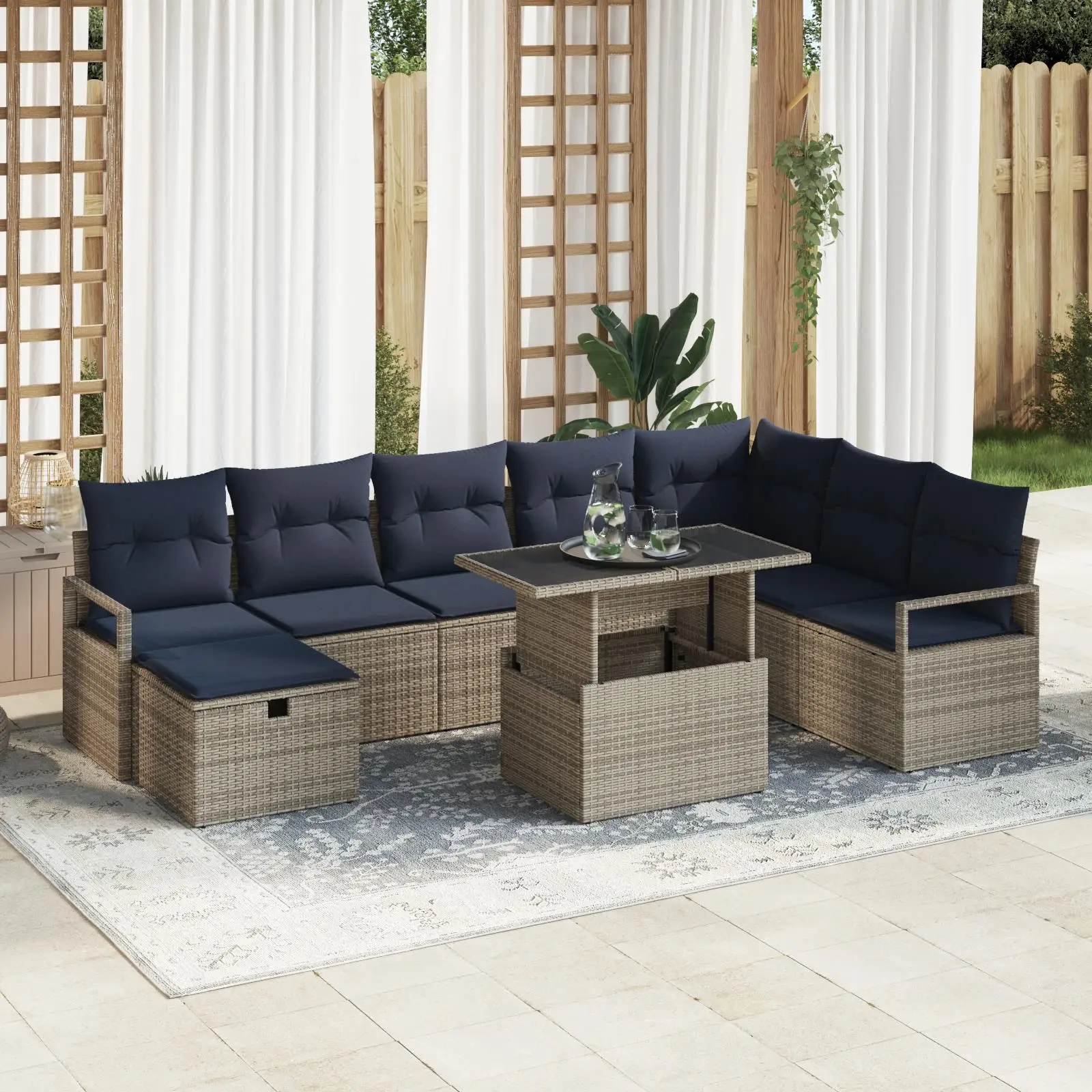 

9 Piece Grey Poly Rattan Garden Sofa Set with Cushions Outdoor Furniture Living Room Patio Lounge Seating
