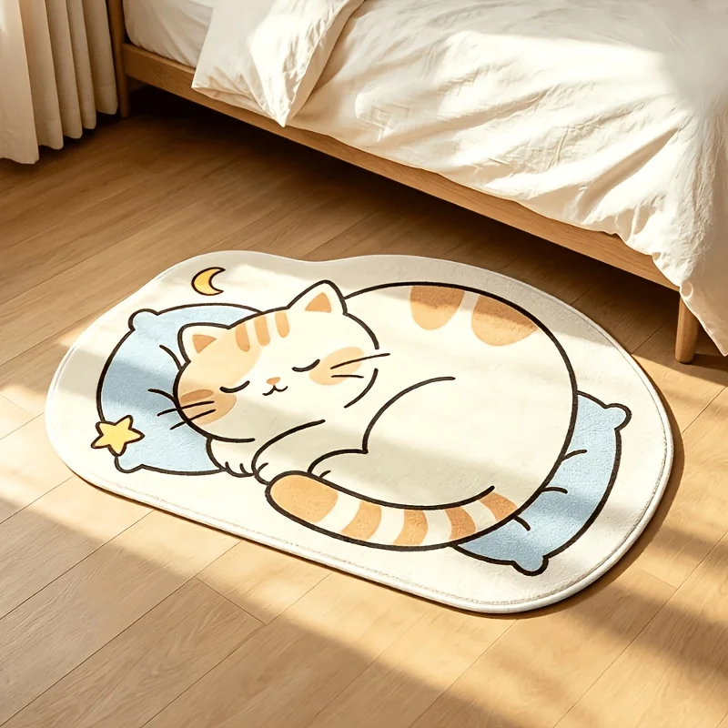 Cute Calico Cat Shaped Rug Soft Plush Floor Mat Cutecore Room Decor For Bedroom Living Room Sofa Indoor Home Decoration Room