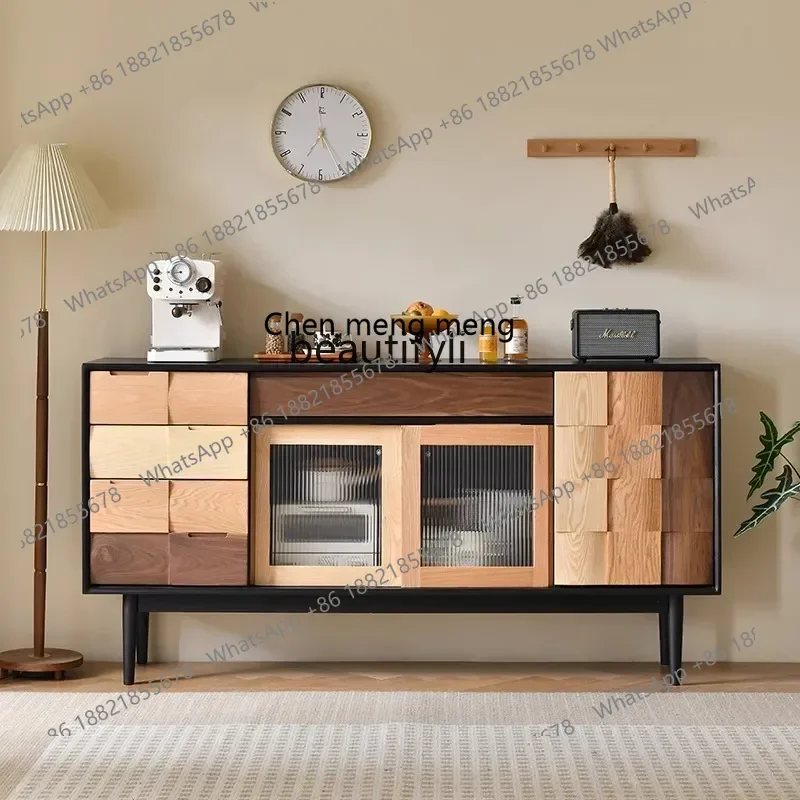 

CC182Nordic solid wood dining side cabinet creativity, color matching porch cabinet, black light French living room, locker R