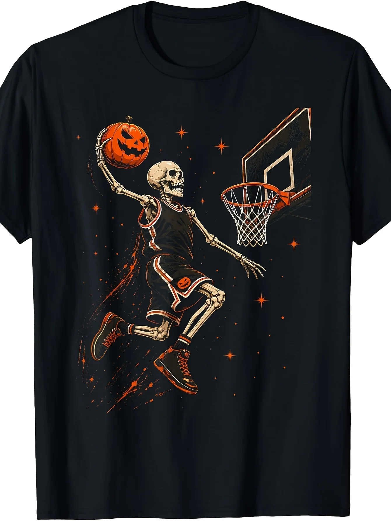 Skull Basketball Player Men's Large Size Cotton Short Sleeve T-Shirt Halloween Horror T-Shirt, Boys and Girls Casual Cotton Short Sleeve T-Shirt, Spring and Summer