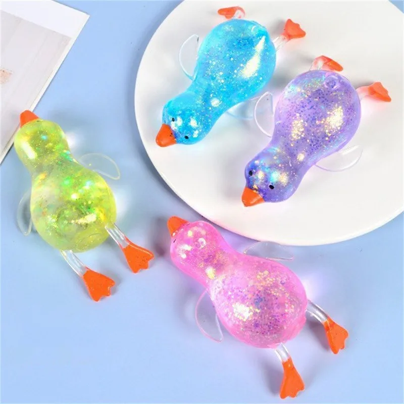 Crystal Transparent Kawaii Duck Glitter Stress Ball Non-toxic Squeeze Toy Soft Squishy Heal Relief Pressure Anxiety Fidget Toy