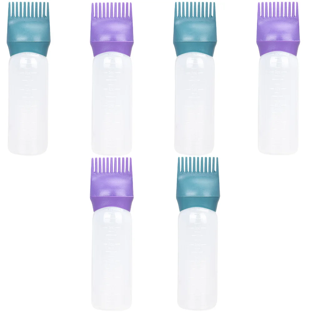 Bouteille de teinture pour cheveux, peigne, conception d'échelle, Portable, pratique pour toutes Occasions, salons de coiffure à domicile, bouteille applicateur d'huile capillaire, 6 pièces