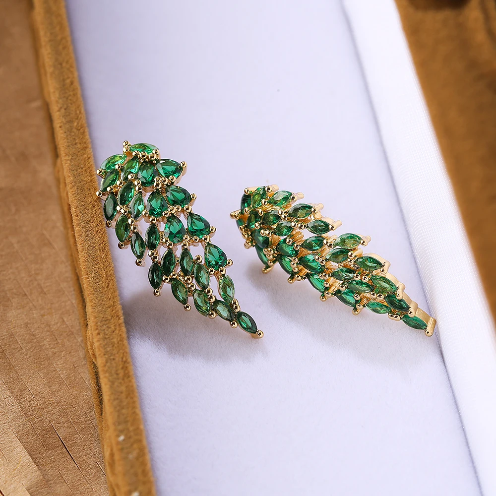 NEWBUY New Fashion Rose/Green/White AAA Cubic Zirconia Pave Setting Leaf Earrings For Elegant Women Wedding Jewelry Gift