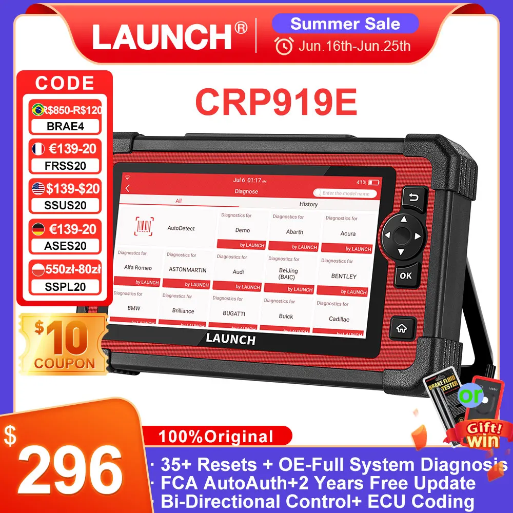 

LAUNCH X431 CRP919E Автомобильный OBD OBD2 сканер двунаправленный 35+ сброс CANFD DOIP ECU кодирование активный тестовый диагностический инструмент