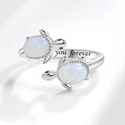 Kolmnsta Fashion Sea Turtle Inlaid Opal Ring Adjustable Open Rings For Women Nature Ocean Mother Daughter Jewelry Animal Gifts