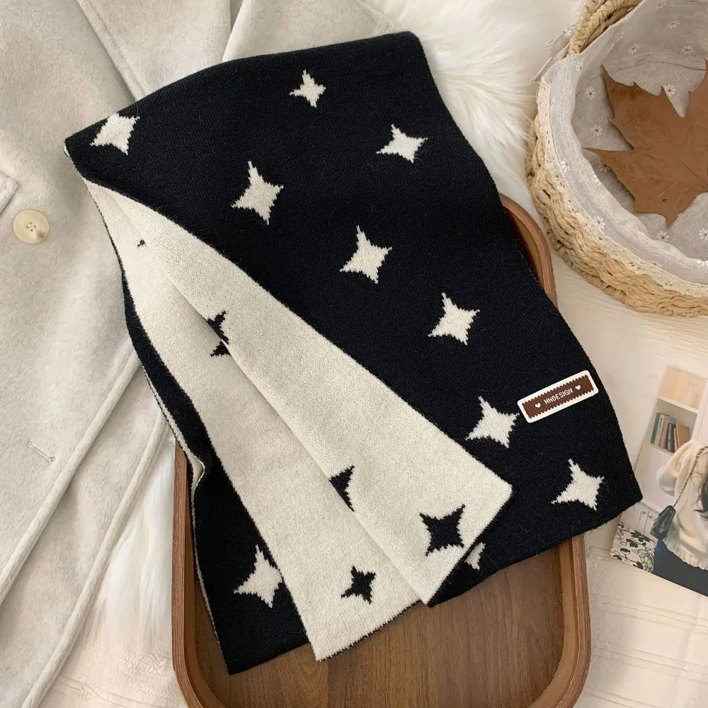 

Korean Style Star Pattern Neckerchief Soft Double Side Women Winter Scarf Neck Warmer Cashmere Knitted Shawl Autumn Winter