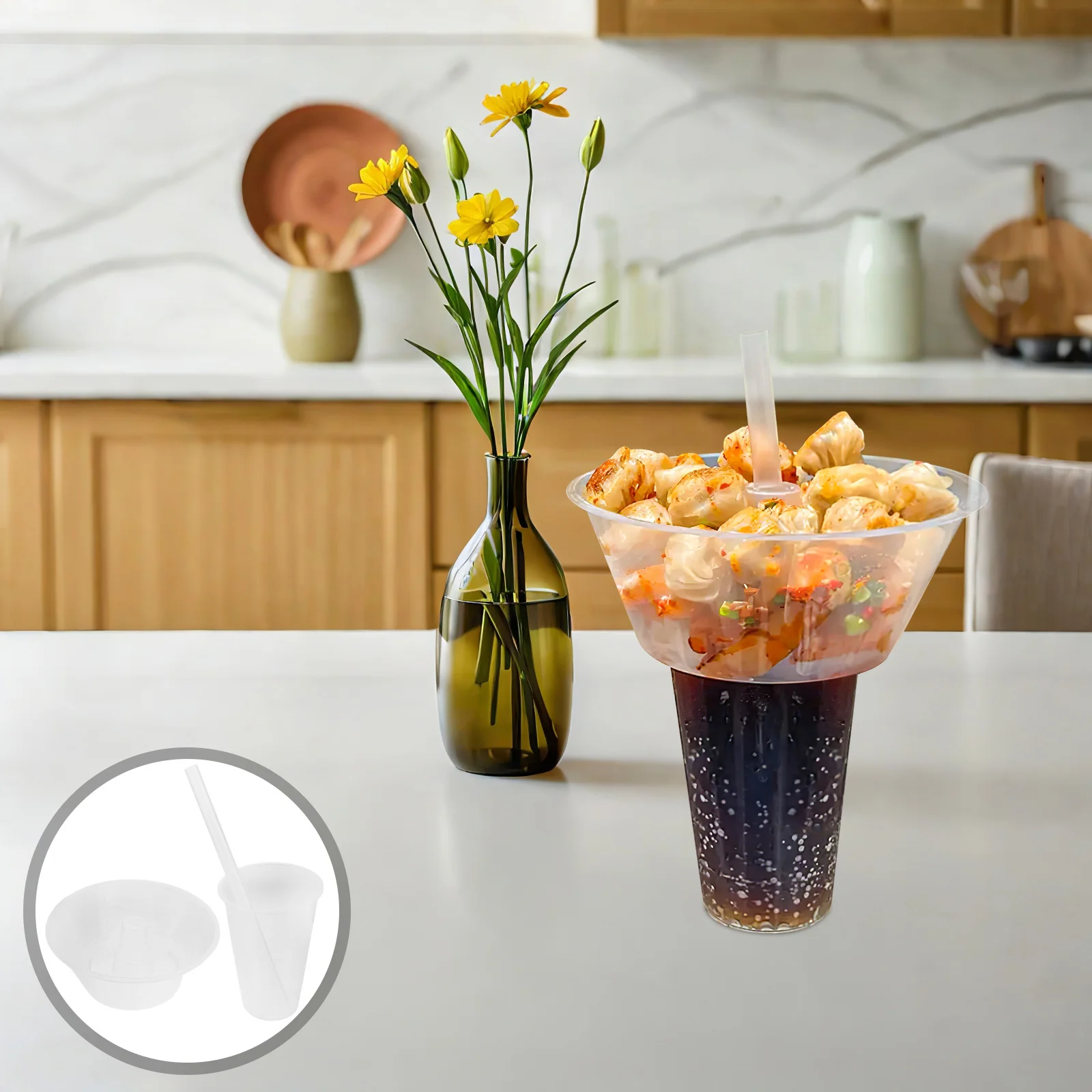 

4 set Reusable Hot Pot Cup Set Thick Plastic Tumbler With Snack Bowl Portable Ramen Bowl For Cold Drinks Hot Food Picnic Travel