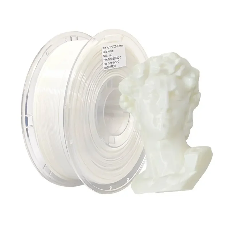 TPU 72D 3D Printer Filament 1.75mm,1KG Rigid&High Hardness TPU Filament Roll,UV Resistant & Abrasion Proof Engineering Material