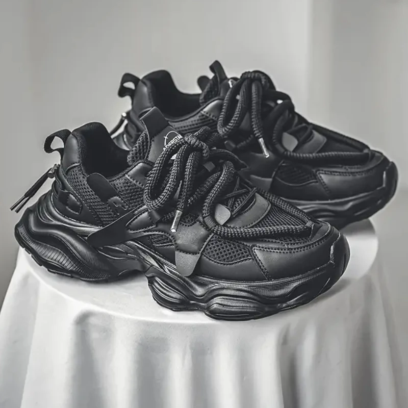 

Мужские дышащие сетчатые кроссовки, однотонная Вулканизированная подошва, на шнуровке, с круглым носком, Уличная обувь для бега в Корейском стиле
