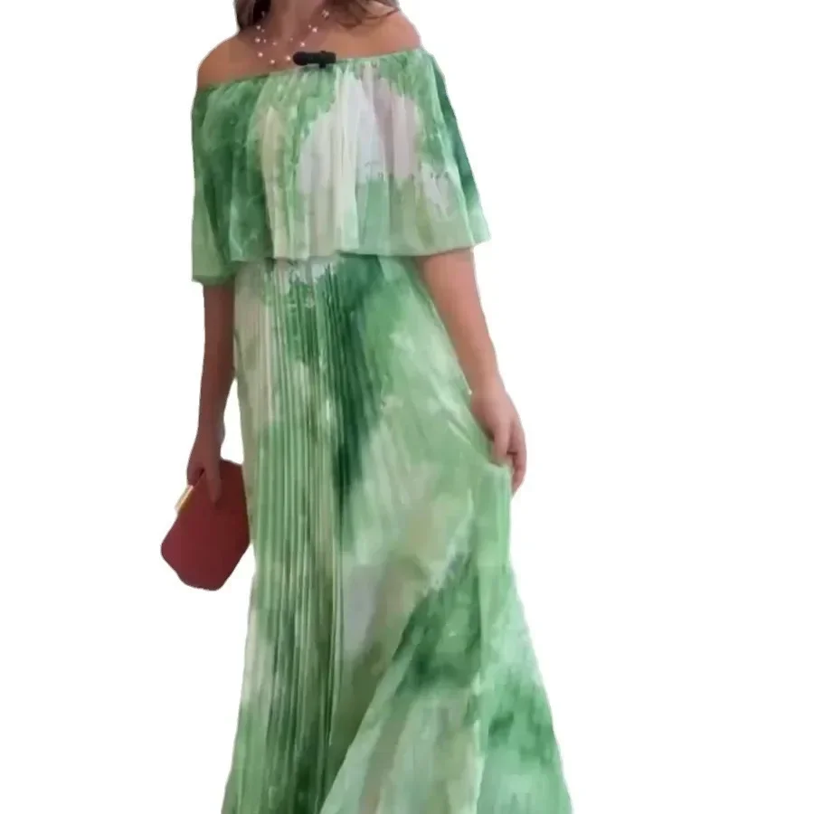 Summer Women Printing Long Dress Slash Neck Boho Kaftan Eid Vestidos Largos Off Shoulder Robe Casual Dresses Jalabiya 2025