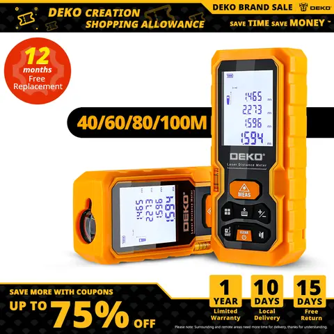 DEKO DKLD05 휴대용 레이저 거리 측정기 40M 60M 80M 100M 미니 레이저 거리 측정기 레이저 테이프 거리 측정기 직경 측정기 Best5