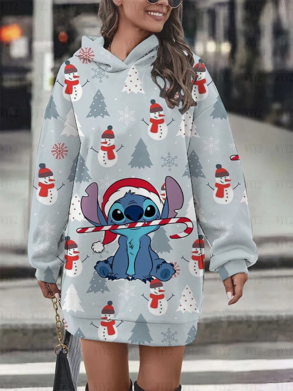 New Women\'s Disney Series Christmas Stitch Printed Pullover Sweatshirt Hooded Dress Casual Fashion Women\'s Clothing