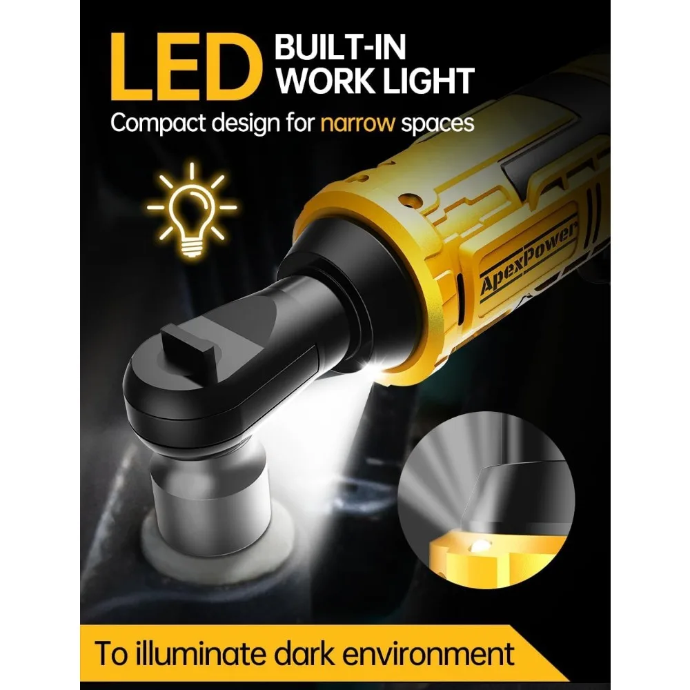 3/8-Zoll-Akku-Ratschenschlüssel, 88 Fuß langes Drehmoment, 0–400 U/min, variable Geschwindigkeit, 7 Steckdosen und Adapter im Lieferumfang enthalten