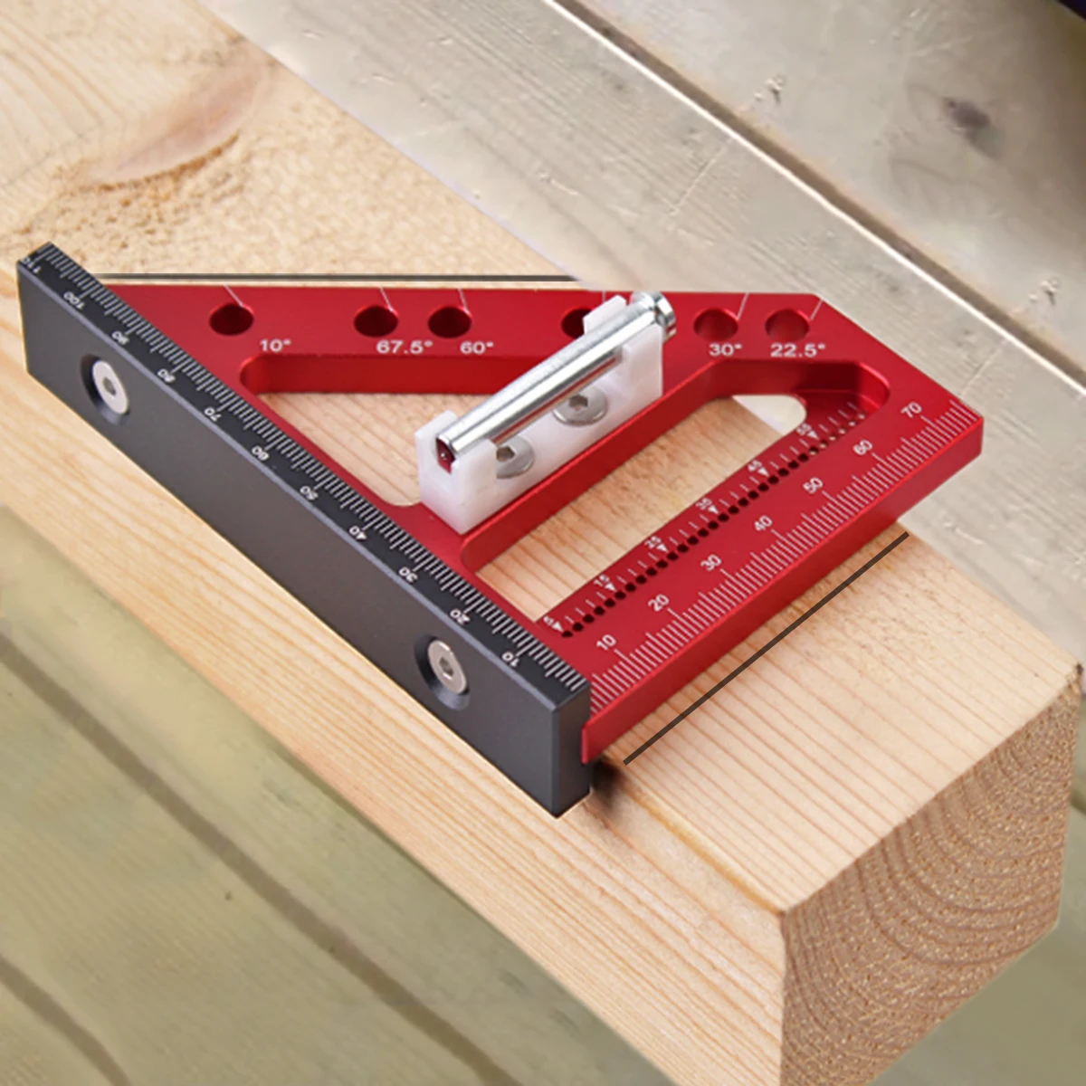 1Pc Carpenter Square Hole Scribing Ruler 22.5-90 Degree Measuring Ruler with Angle Pin Construction Precision Woodworking Tool