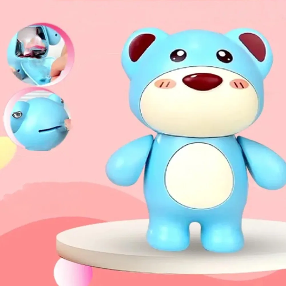 貯金箱かわいいクマ貯金箱装飾アーム可動式小さな貯金箱ブルー漫画クマ収納ボックス家の装飾