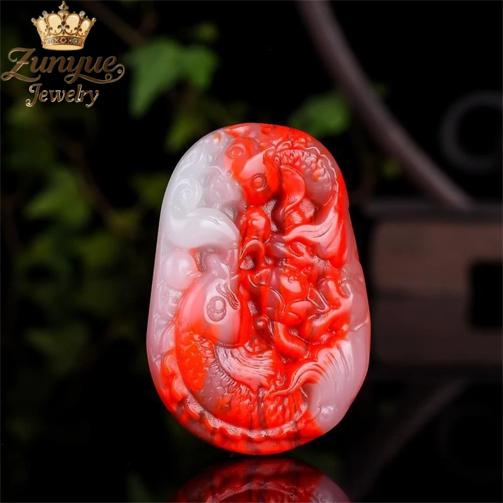 

High-End Natural Chicken-Blood Jade Goldfish Pendant Luxury Quality Jewelry Fashion Jewelry Exquisite Elegant Charms Popular