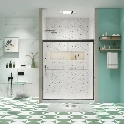 Double Sliding Bypass Sliding Shower Door with Tempered Glass Smooth Rollers Waterproof for Bathroom Semi-Frameless Enclosure