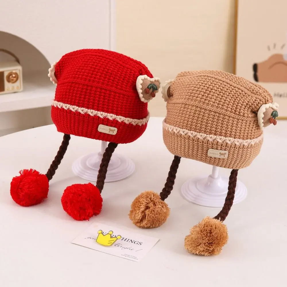 

Fashion Knitted Ear Protection Hat Thickned Windproof Wig Braids Cap Cold Proof Warm Earflap Hats for Baby