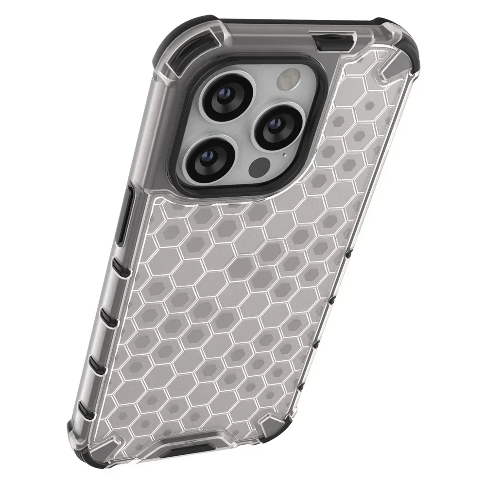 Honeycomb Shockproof for IPhone 15 Pro Max 14 Plus 13 12 11 Pro Max Mini Plus XS X XR 7 8 SE 4G 5G Translucent Protective Case