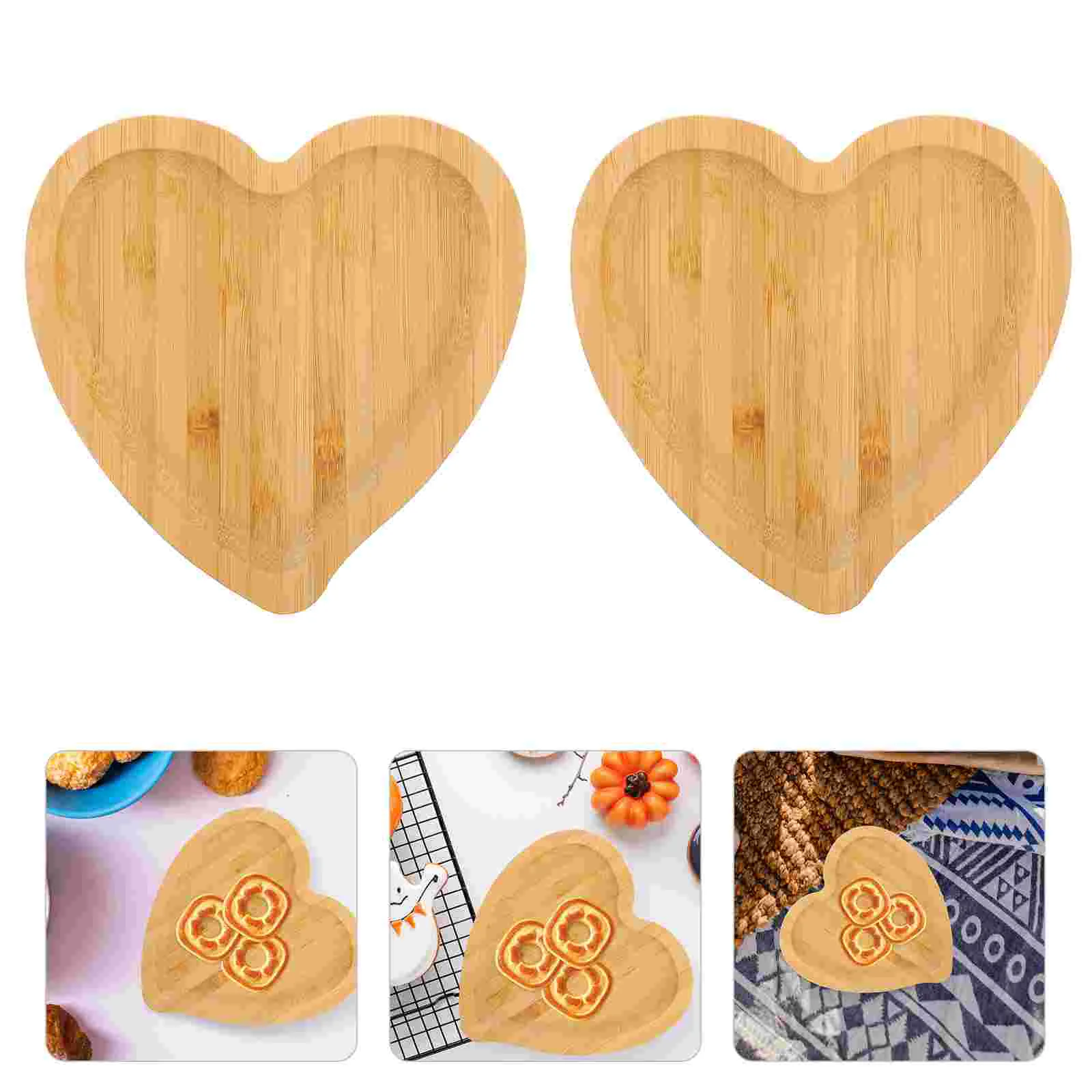 

2 Pcs Bamboo Wooden Tray Natural Heart Shaped Food Serving Platter for Home Restaurant Hotel Bakery Fruit Dessert Salad Snack