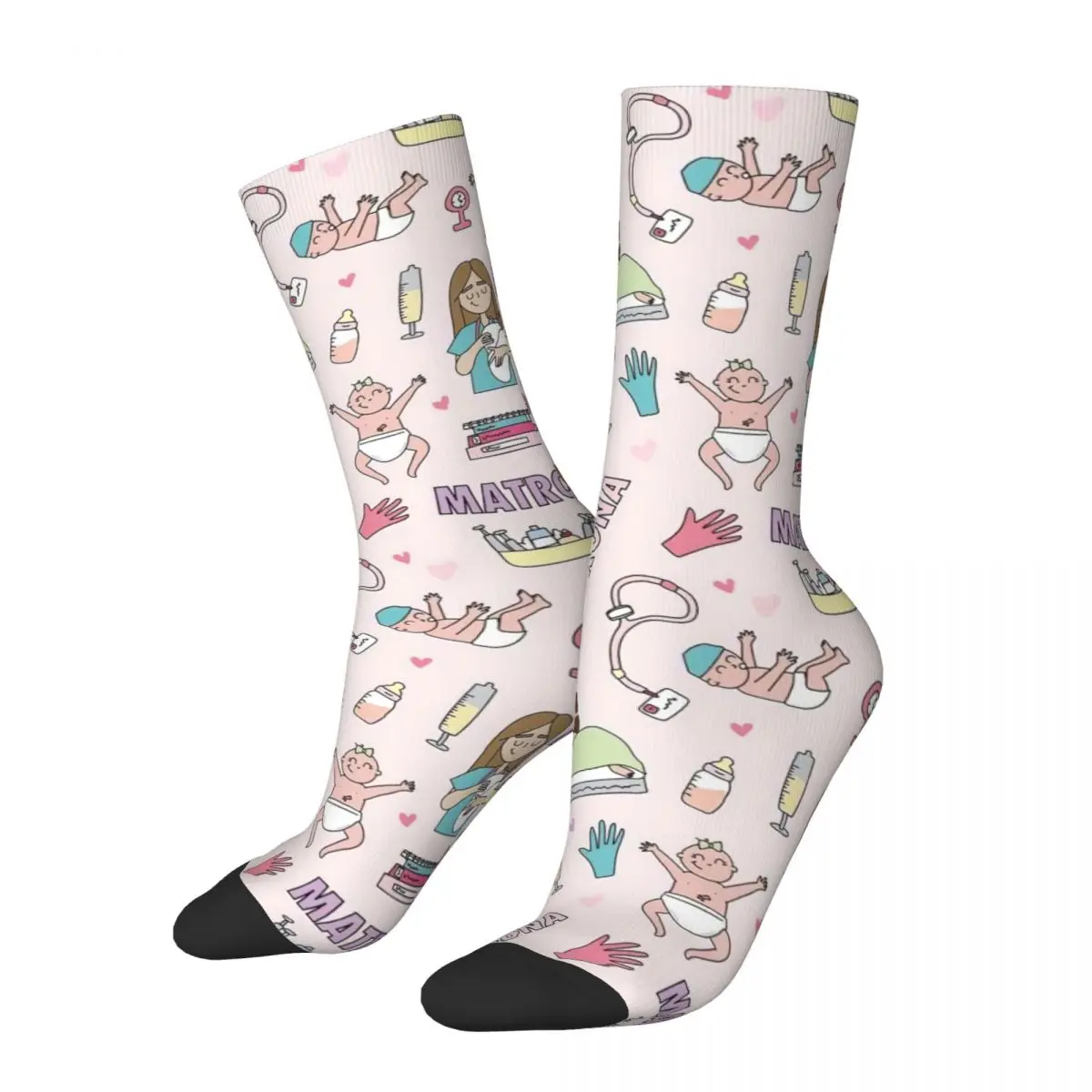 Winter Warm Funny Unisex Pink Enfermera En Apuros Socks Nurse Medical Breathable Crew Socks