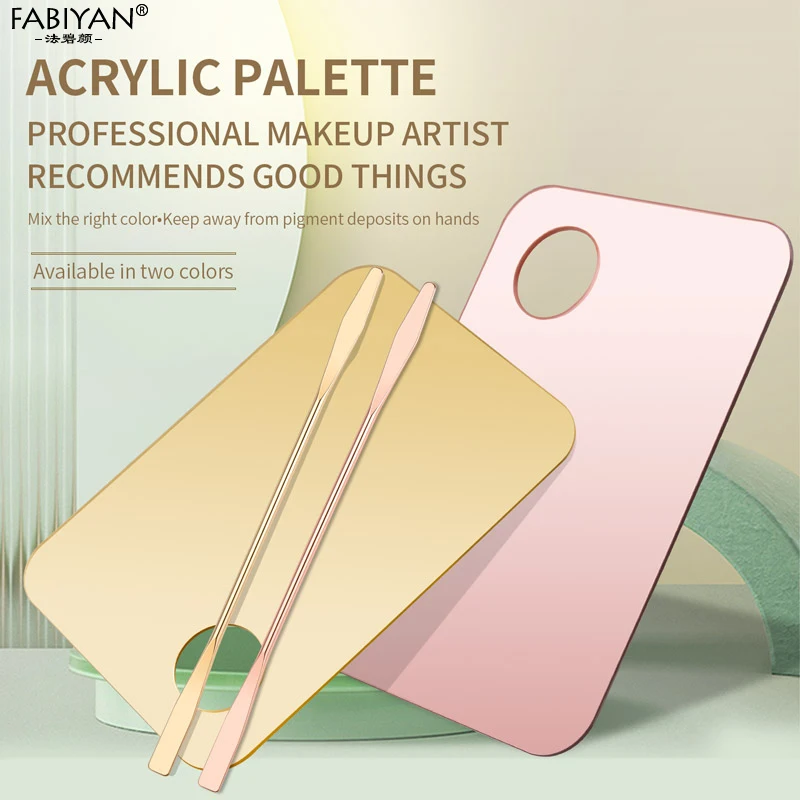 Acrylic Palette With Rod Makeup Mixed Tools Nail Art Polish Mixing Plate Foundation Eyeshadow Pink Gold