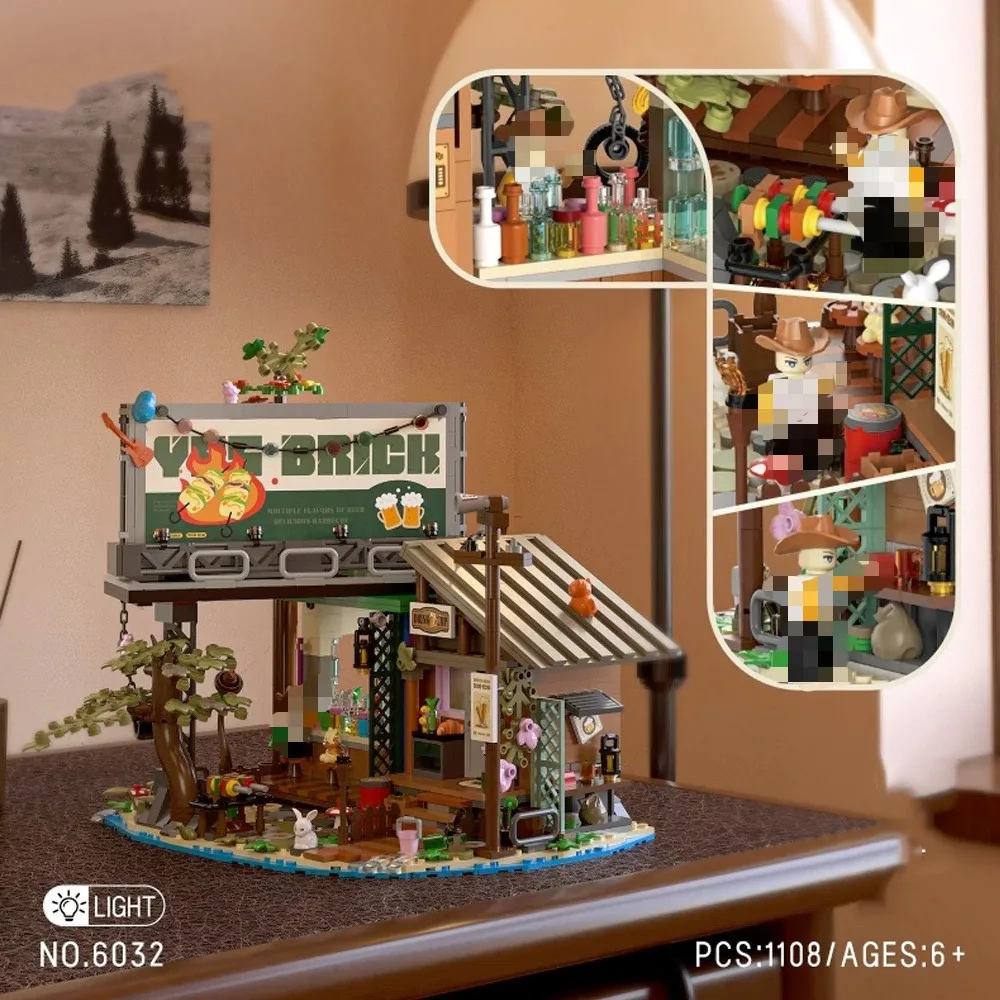 

1108 шт., креативные экспертные док-бар, строительные блоки, городский квартирный магазин с освещением, модель, кирпичи, сделай сам, креативная сборка, игрушки, подарок