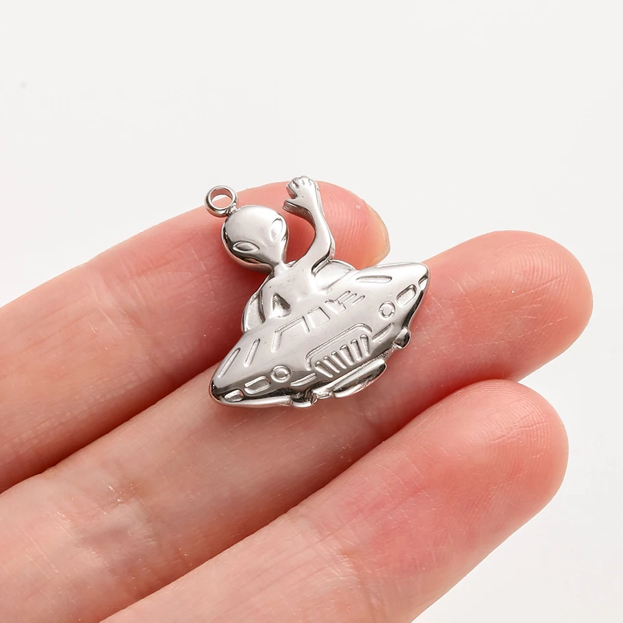5pcs No Fade Rocket Astronaut Alien Charm Metal Stainless Steel Sun Moon Star Pendants For Jewelry Making Supplies DIY Findings