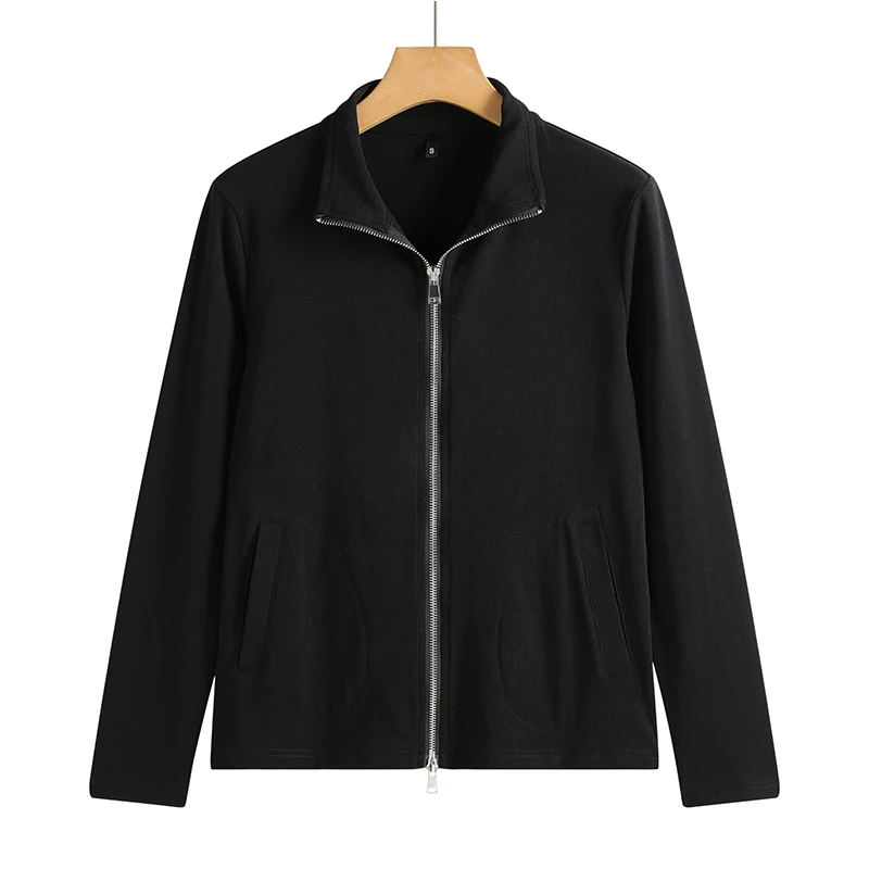 New Women's Zippered Stand Collar Jacket Slim Fit Long Sleeve Cotton Solid Color Casual Outerwear 7