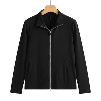 New Women's Zippered Stand Collar Jacket Slim Fit Long Sleeve Cotton Solid Color Casual Outerwear 7