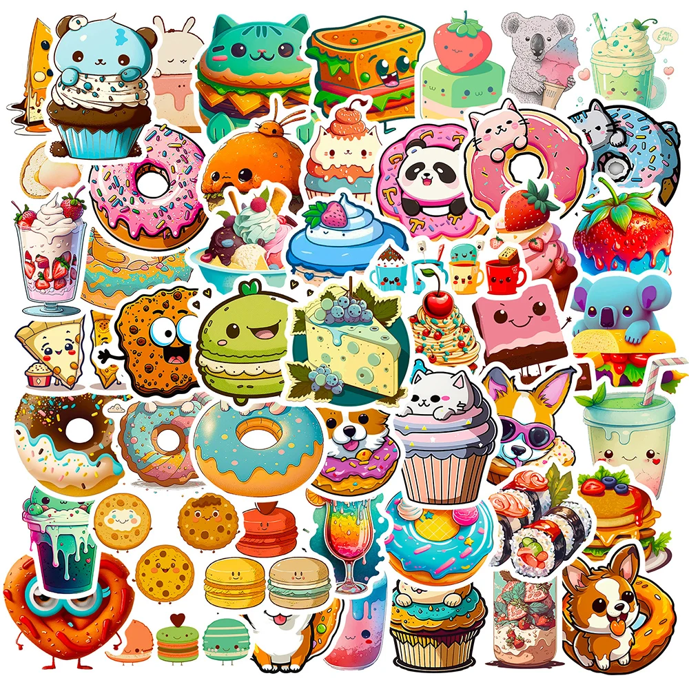 10/30/50/100pcs Cartoon Animal Dessert Aesthetic Stickers Decals Kids Toy DIY Laptop Suitcase Phone Scrapbook Decoration Sticker