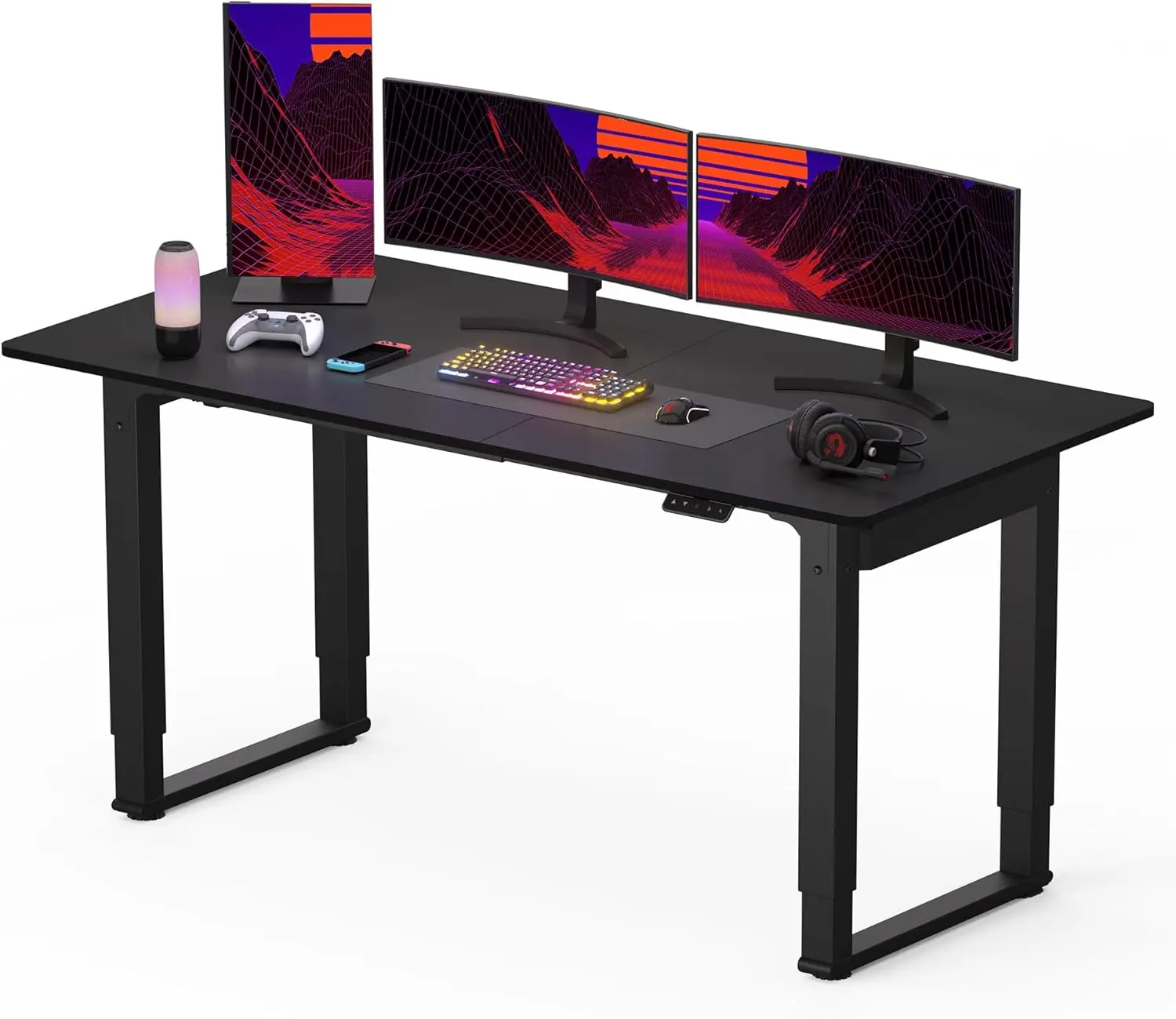 4 Legs Standing Desk with Dual Motor, Large 63x30 inches Electric Adjustable Height Gaming Desk with Splice Board, Stand up Home